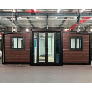 CASABOX 20ft Double Wings Expandable Container Home Dark Wood Grain Decorative Wall Panels