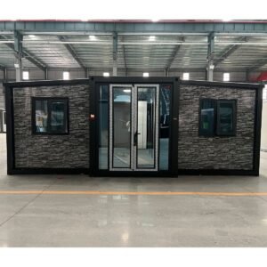 CASABOX 20ft Stone Pattern Expandable Container Black Frame 2 Bedrooms
